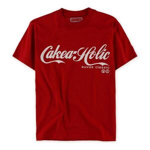 SUVAS Mens Cake A Holic Logo Graphic T-Shirt, Red, NWT